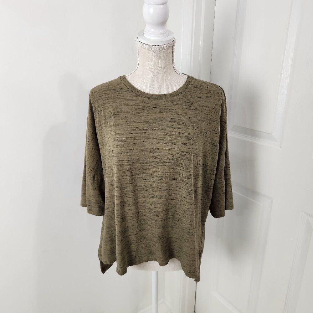 Ted Baker Top Womens 5 Green Heathered Hi Low Hem Side Slits Neutral Boho